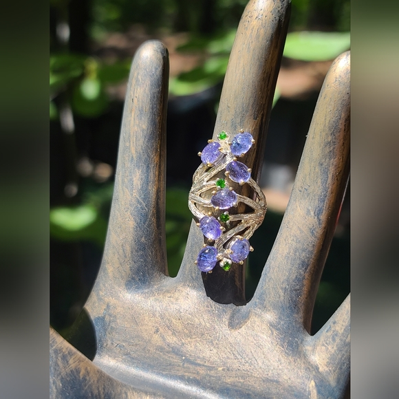 Tanzanite & Chrome Diopside sterling finger cuff sz8 - Picture 3 of 8